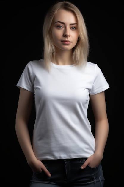 Mujer con maqueta de camiseta blanca