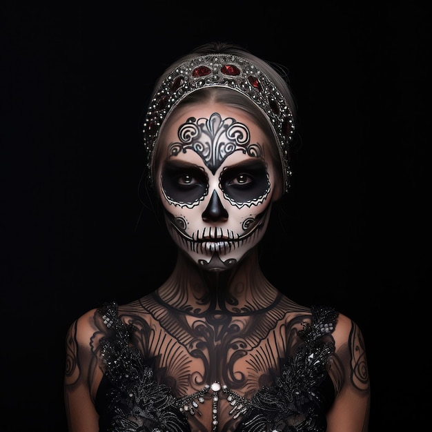 Una mujer con maquillaje de calavera.