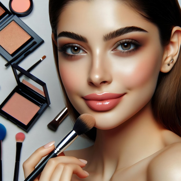 mujer maquillaje cara mujer probando cosméticos hermosa cara para maquillaje Ai generado