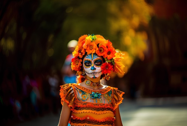 Mujer con maquillaje de Catrina de Día de Muertos