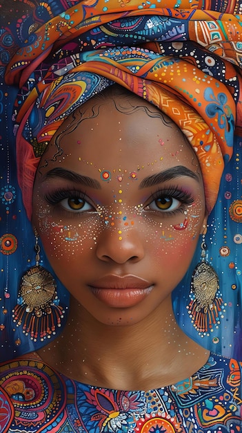 Foto una mujer con maquillaje colorido y un turbante