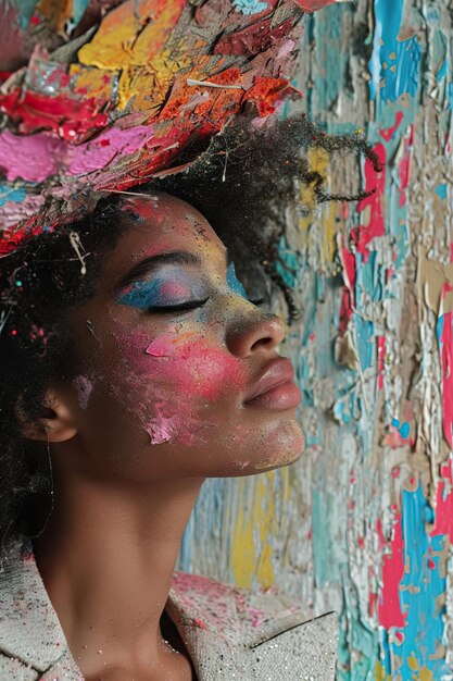 una mujer con maquillaje colorido