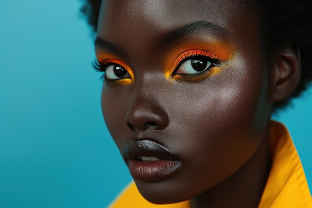 Mujer con maquillaje naranja y amarillo