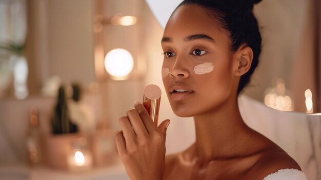 Foto una mujer con un maquillaje que dice natural en la cara