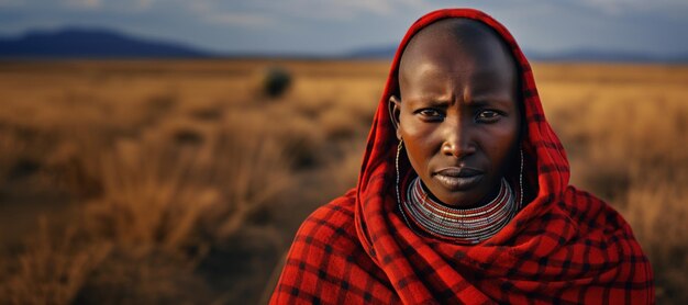 Mujer masai con ropa tradicional en la sabana