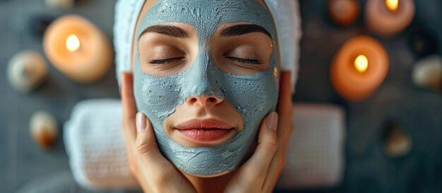 Mujer con máscara azul en la cara