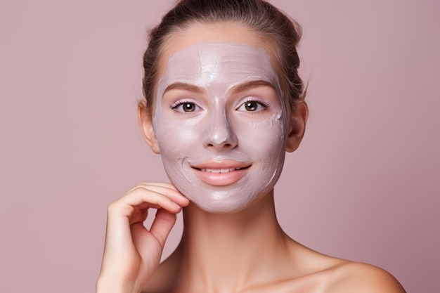 Mujer con máscara facial de belleza en fondo sólido