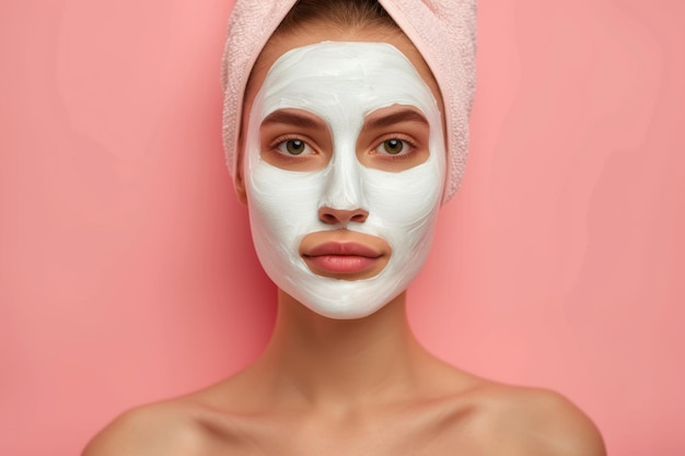 Mujer con máscara facial de belleza en fondo sólido