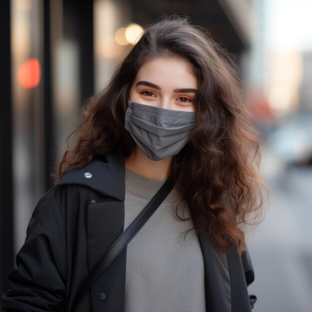 una mujer con una máscara facial en la calle