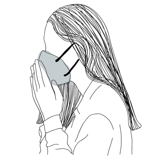 Mujer con máscara facial tosendo elemento de carácter transparente png