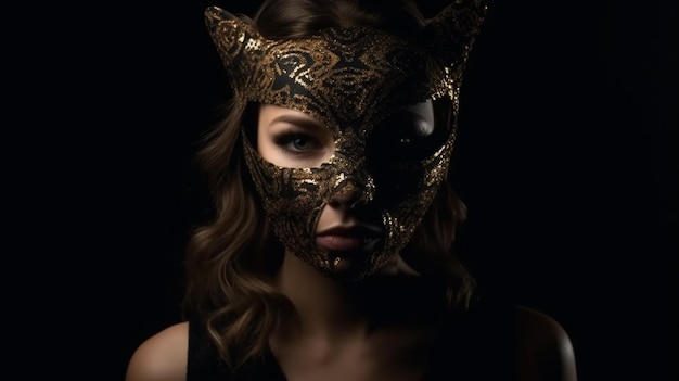 Una mujer con una máscara con la palabra gato en itgenerative ai