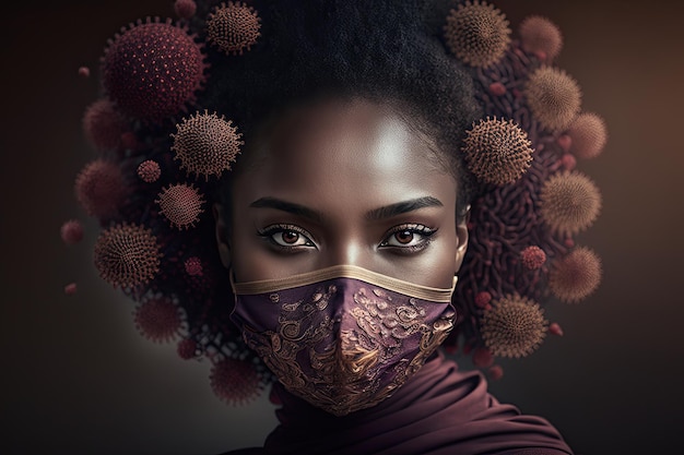 Una mujer con una mascarilla con un estampado de flores.