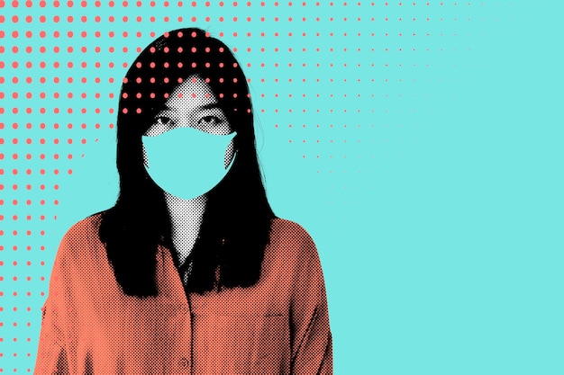 Foto mujer con mascarilla durante la ilustración de la pandemia de coronavirus