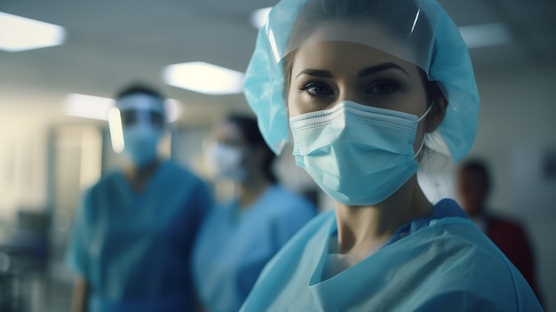 Mujer con mascarilla quirúrgica en el hospital para proteger el Día Mundial de la Salud