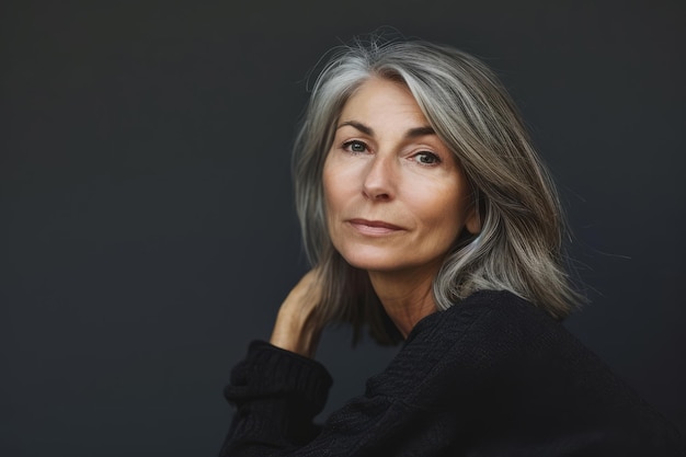 Una mujer mayor con cabello gris posando para la cámara.