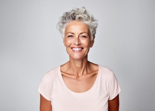 Mujer mayor con cabello gris sonriendo AI generativa