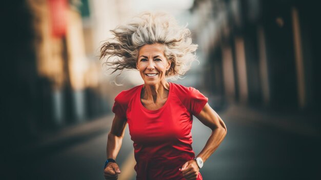 mujer mayor corriendo en el parque