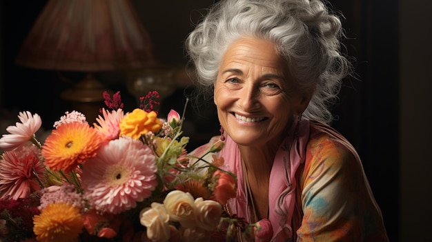 mujer mayor en floristería