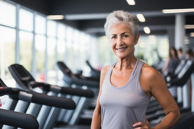 mujer mayor madura en el gimnasio