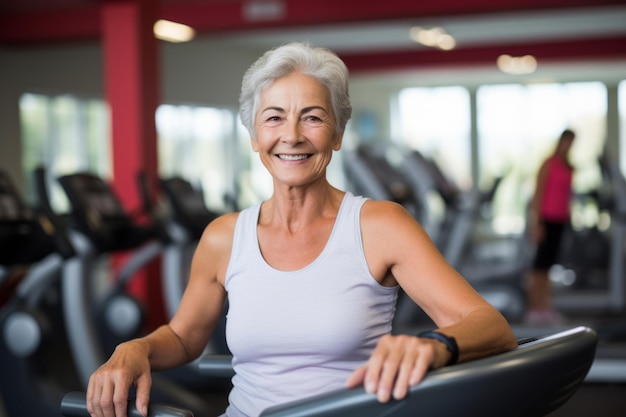 Mujer mayor madura en el gimnasio