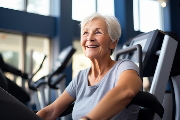 Mujer mayor madura en el gimnasio