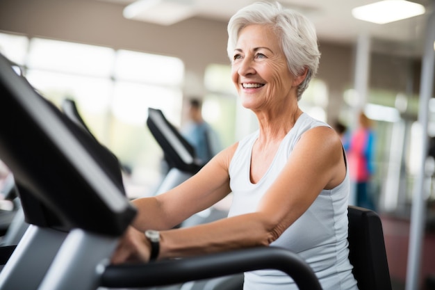 Mujer mayor madura en el gimnasio