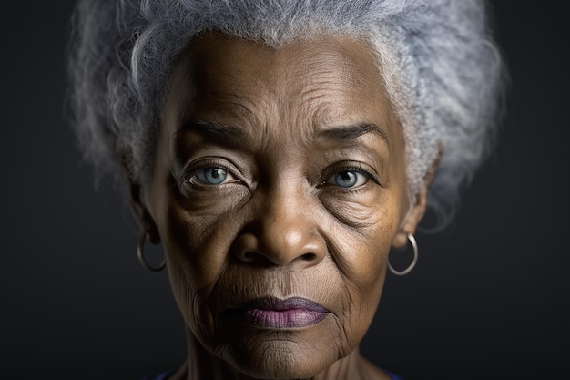 Una mujer mayor con una mirada seria en su rostro IA generativa