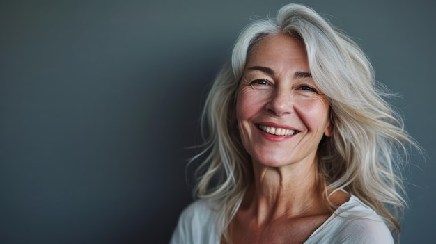 Foto una mujer mayor con el pelo blanco sonriendo