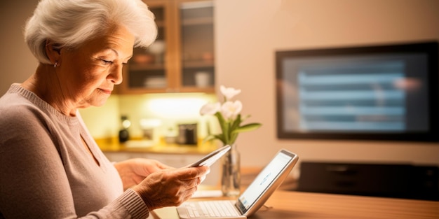 Mujer mayor que utiliza nuevas tecnologías en su vida AI generativa