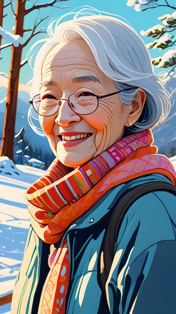 Mujer mayor y sonrisa en la naturaleza