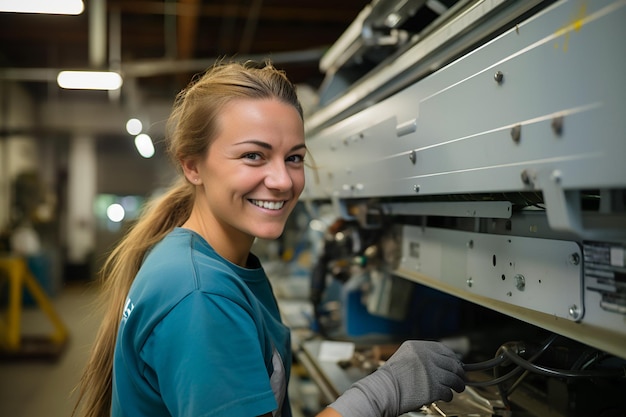 Mujer mecánica de reparación de aparatos industriales