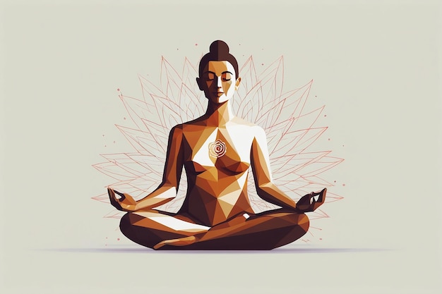 Mujer meditando en la postura del loto Ilustración vectorial poligonal