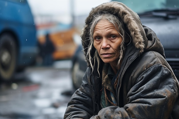 Foto mujer mendiga sin hogar