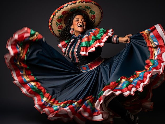 Foto mujer mexicana de 40 años en pose juguetona sobre fondo sólido