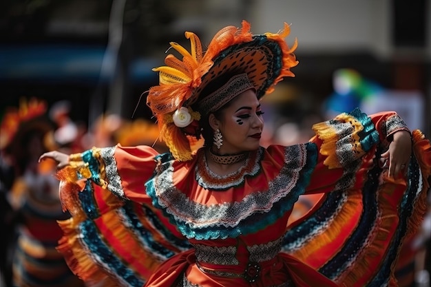 Mujer mexicana bailando con motivo del Cinco de Mayo
