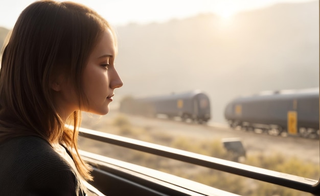 mujer mira el tren salir en una estación de tren