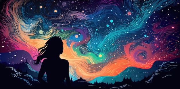 Una mujer mirando las estrellas y el universo.