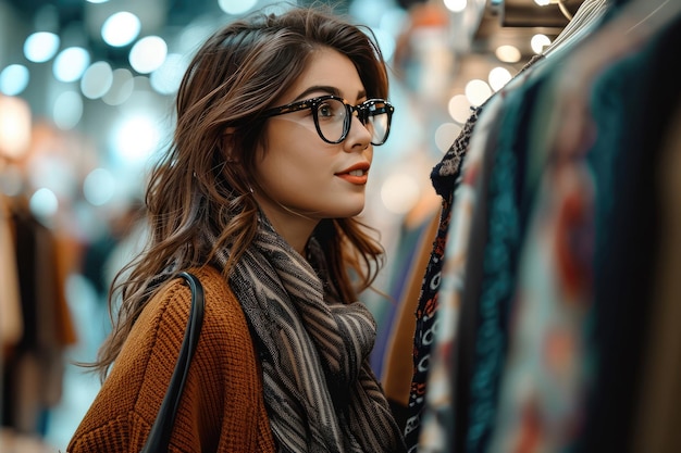 Una mujer mirando ropa en una tienda