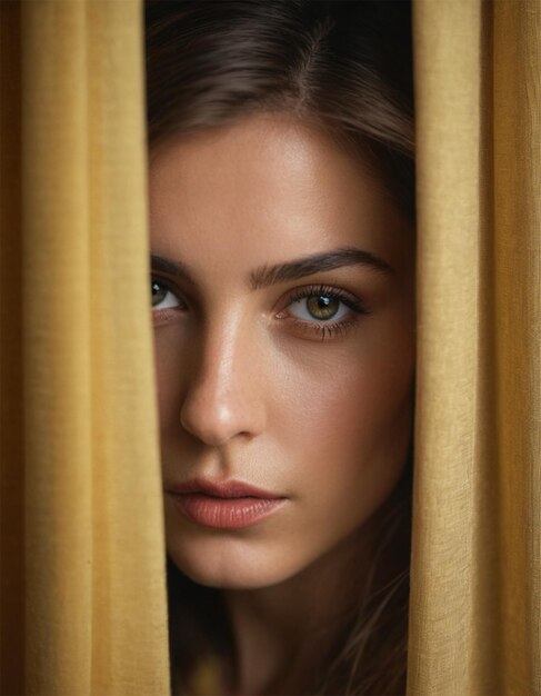 Foto una mujer mirando por una ventana con una nariz marrón y un ojo marrón