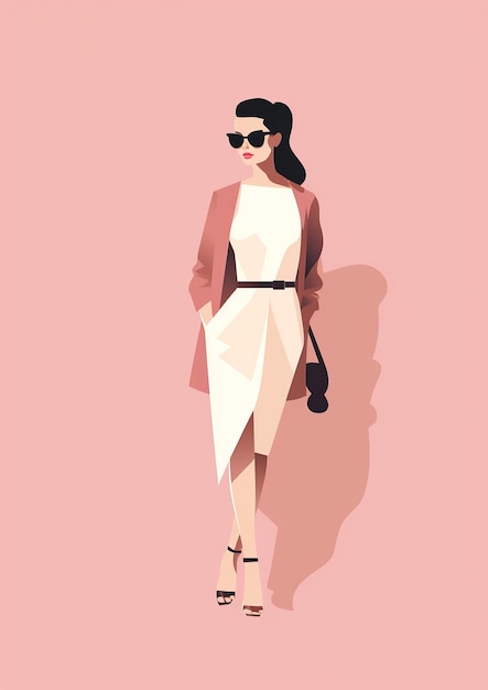 Foto mujer de moda 2d plana ilustración vectorial mínima fondo rosa para el diseño de carteles