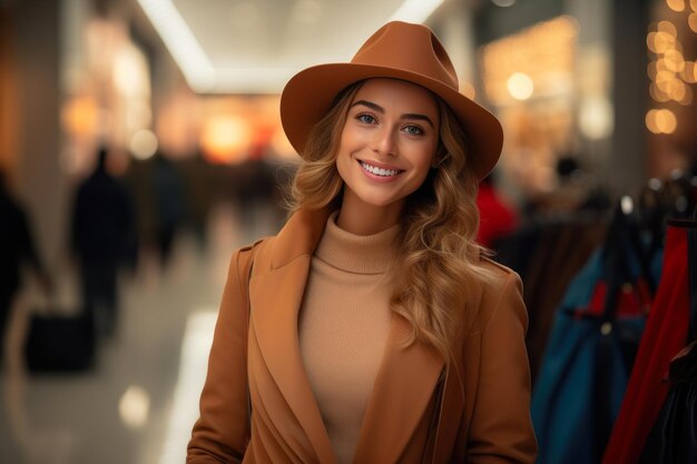 Mujer de moda festiva con bolsas de compras