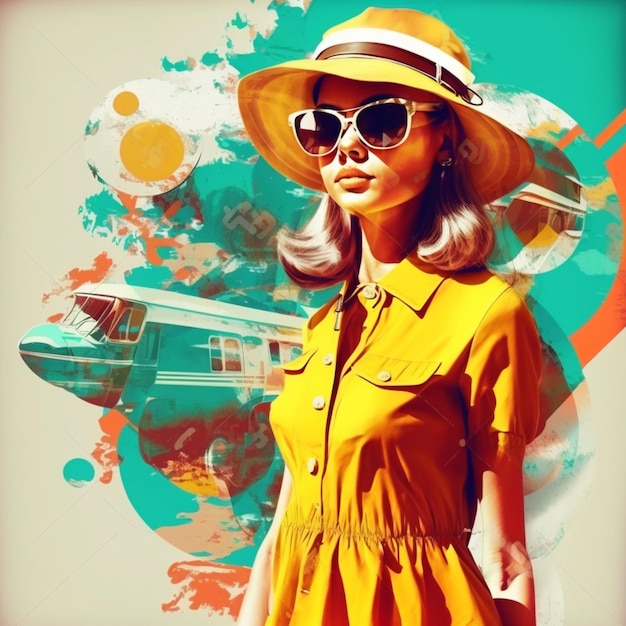Mujer de moda joven con vestido de estilo retro de los años 60 Generative Ai