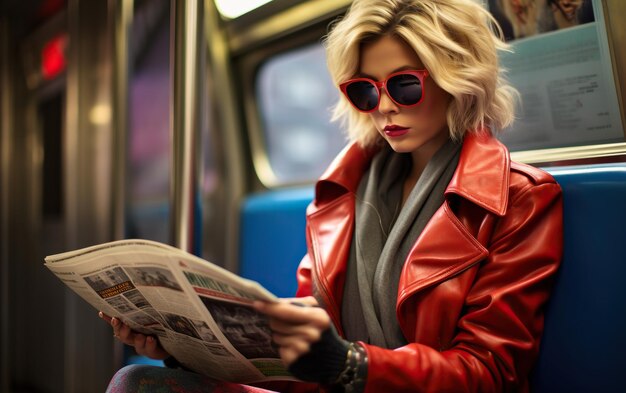 Mujer de moda de moda en el metro