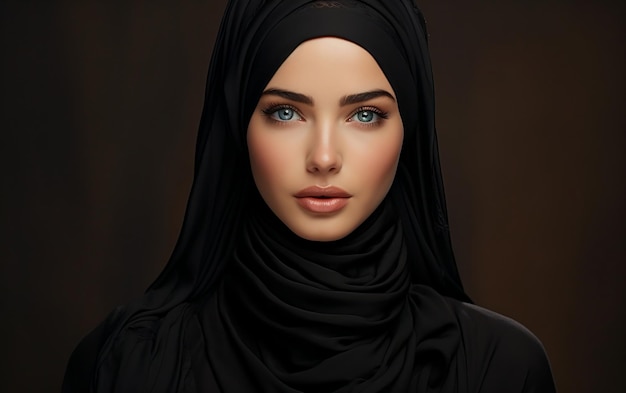 Mujer modelo con hijab negro AI