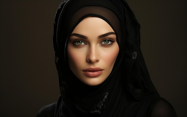 Mujer modelo con hijab negro AI