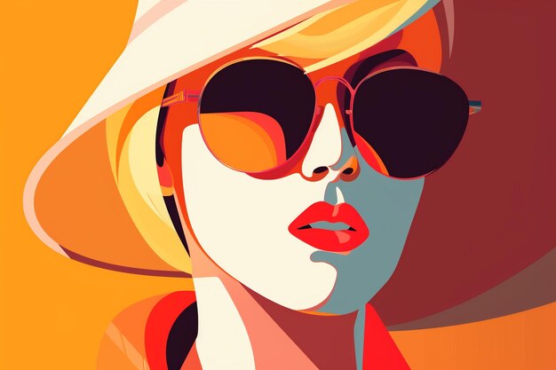 Mujer moderna ilustración minimalista chica gafas diseño de moda retrato estilo cartel AI generativa