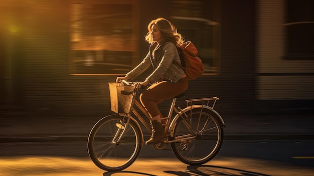 Una mujer montando una bicicleta generativa Ai