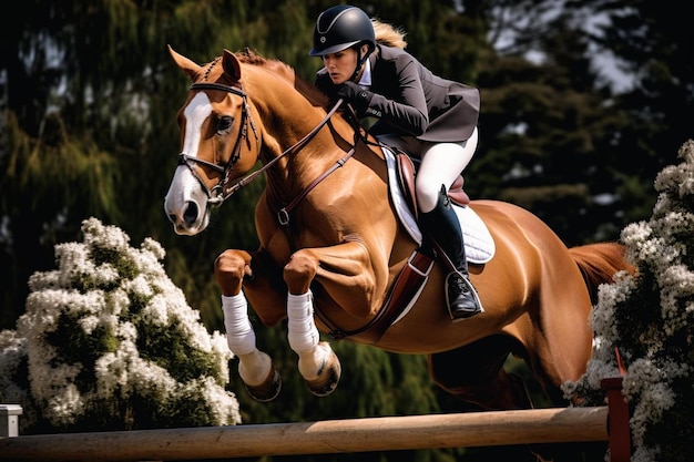 una mujer montando un caballo con un casco negro.