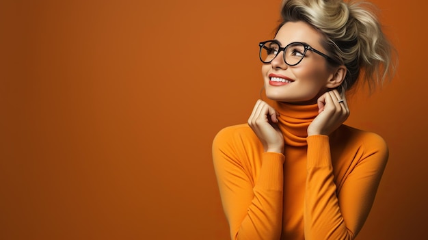 Mujer morena feliz sonriendo aislada sobre fondo amarillo liso Ilustración generativa de AI