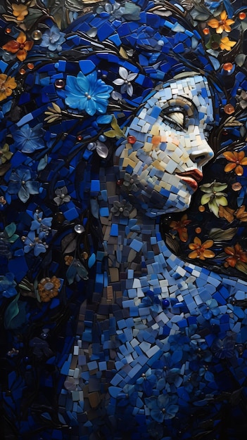 Mujer de mosaico de naturaleza azul